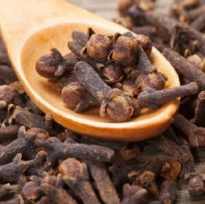 Clove in a wooden spoon