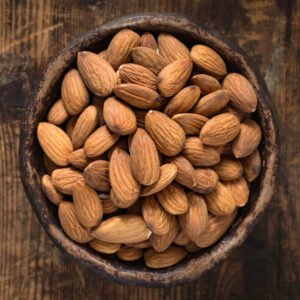 Almonds in a wooden bowl