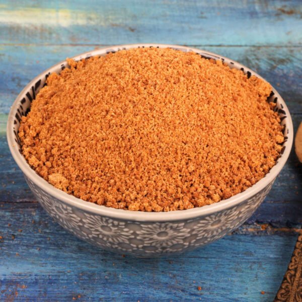 Organic coconut jaggery powder traditional bowl