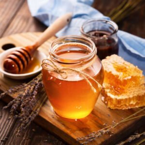 Raw honey wooden plate