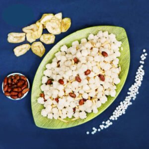 Sabudana mixture green plate top view