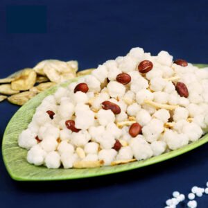 Sabudana mixture green plate side view